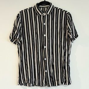 Black and White Striped Women's Button Up Shirt